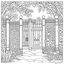 Placeholder: GARDEN HOUSE, ""Garden Gateways: Journey through ornate gates, full view, realistic, coloring page, only draw lines, coloring book, clean line art, wildlife-inspired, kid style, –no sketch, color, –ar 3:4, white background, minimalistic black lines, 8k, minimal black color, low level black colors, coloring page, use pure black and white colors, avoid thick black colors, thin black line art, avoid colors, perfect shape, perfect clear lines, clear edges,