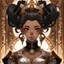 Placeholder: Queen, brown eyes, black woman, black hair in a fancy bun, anime style, rococo outfit, front facing,