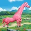 Placeholder: Big pink plastic toy horse.19th painting