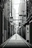 Placeholder: Tokyo alley, line arts, greyscale