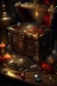 Placeholder: Classism painting style treasure pirates box of jewelry ,intricate insanely , ,candles with flames in the middle ,detailed octane render trending on artstation, 8k artistic photography, photorealistic concept art, soft natural volumetric cinematic perfect light, chiaroscuro, award-winning photograph, masterpiece, oil on canvas, Raphael, Caravaggio, Greg Rutkowski, people, beksinski, Giger