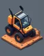 Placeholder: Isometric skidsteer, low perspective, cartoon proportions. Digital painting