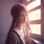 Placeholder: Anime, female student studying by the window,perfect face, cool face, ultra detail, unreal engine 5, cinema4d, sun light, studio lighting --ar 1:1 --v 4