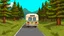 Placeholder: A camping bus at the side of a road, facing towards a cozy forest scenery. Digital art. Cozy. Warm. Cute. Using this colorscheme: "2f383e","374247","4a555b","859289","9da9a0","d3c6aa","e4e1cd","fdf6e3","7fbbb3","d699b6","dbbc7f","83c092","e69875","a7c080","e67e80","eaedc8"