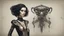 Placeholder: pale steampunk alien woman wearing exotic clothing. Black hair bob