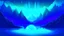 Placeholder: A surreal digital illustration of surreal mountains with glowing blue slopes and dream-like elements, creating a sense of wonder and mystery., The mountains with blue slopes laugh and below in the water the fish cry and all the water is their tears