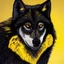 Placeholder: Black wolf with yellow and red