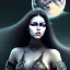 Placeholder: black long hair lady warrior top black eyes under the Moon