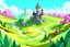 Placeholder: A 3D stylized environment art of a kingdom surrounded by flowery meadows and multiple vineyards, windmills are scattered there, in the cartoon style