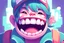 Placeholder: closeup on face of cute character with big toothy grin, peculiar character style