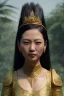 Placeholder: Thailand girl head portrait, warrior costume, village, meditation, woods, cyberpunk, 8k quality