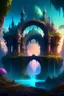 Placeholder: Generate a fantasy landscape with some sort of unique large majestic structure and cool colours and a unique portal