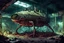 Placeholder: abandoned lab, experimental creature in a large tank, post-apocalyptic style, night
