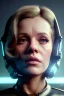 Placeholder: Ultra Realistic retro sci-fi scene, portrait, brunette woman, sweet young Jane fonda face, perfect iris, glow eyes, makeup. Aliens background, Retro sci-fi style, helmet, tight latex coat, fog, rain, soft color, highly detailed, unreal engine 5, ray tracing, RTX, lumen lighting, ultra detail, volumetric lighting, 3d, finely drawn, high definition, high resolution.