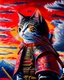 Placeholder: Gato Samurai cuerpo completo pintura al óleo arte pop hiperdetallado colores rojo blanco y negro cielo soleado 8k