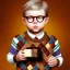 Placeholder: Peter billingsley chubby kid Tortoise-shell glasses, Holding a ((dark red soap bar)) in his hand, brown argyle sweater