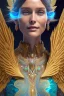 Placeholder: A portrait of a crystalline woman smiling, with wings, mythical,fantasy , magnificent, majestic, very happy, highly intricate, Realistic photography, incredibly detailed, ultra high resolution, 8k, complex 3d render, cinema 4d