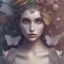 Placeholder: karlan, plant metal, feathers, Dryad, butterflies, nature, plants, flower background, face tattoo, intricate, oil on canvas, masterpiece, expert, insanely detailed, 4k resolution, cute big circular reflective eyes, cinematic smooth, intricate detail, soft smooth lighting, painted Renaissance style