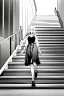 Placeholder: girl runs on the stairs, greyscale