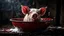 Placeholder: blood and a pig's head in blood in a large enameled bowl in the yard on the snow old, rural environment, winter, low light, dramatic atmosphere, high detailed, sharp focus, high realistic, perfect photo