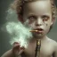 Placeholder: Close-up of a beautiful but angry child smoking a leaf cigarette, accurate and clear body parts of the child.