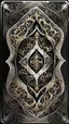 Placeholder: create a full color, ink wash and watercolor, ornate arabesque style bordered symmetric playing card template on a black background