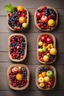 Placeholder: Set of summer fruits and berries in wooden serving.