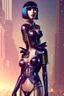 Placeholder: full body picture of a woman with a bob, a fringe hairstyle, Cleopatra clothing futuristic steampunk, city background