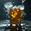 Placeholder: glass of strange liquid with ice cubes, raytraced, volumetric fog