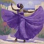 Placeholder: a naive painting of a haitian woman in a purple sari performing the flower dance, with her distinctive hand movements, thick lines, large areas of flat color, la ligne claire by Kupka