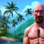 Placeholder: shirtless Walter White , 8k, tropical background, unicorn tattoo,