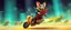 Placeholder: hi speed rocket ship on leaning scooter in a swing, coated rat gremlin captain in high speed pursuit among neon rat cyber soldiers, with background motion blur, airbrush and pen outline