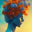 Placeholder: silhouette, monde en fleurs, concept art, crépuscule , bleu oranger, vibrant Color, réaliste