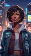 Placeholder: twenty year old black girl with short hairs, with a jacket and rock clothes style, full size, best quality, digital painting, 4k, sharp focus, intricate texture, skin imperfections, blank background. , interactive novel style,bokeh, professional, anime clean drawing,Your Name, 4k, highly detailed, clear lighting,