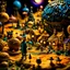 Placeholder: Detailed creepy landscape made of modeling clay, people, village, stars and planets, naïve, Tim Burton, strong texture, extreme detail, Max Ernst, decal, rich moody colors, sparkles, bokeh