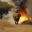 Placeholder: elephant running away from bush fire