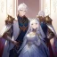 Placeholder: Twins, boy and girl, white hair, silver eyes, royal hall background