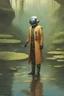 Placeholder: [Asimov's Foundation] A man in scifi outfit around a pond