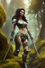 Placeholder: milf, brunette hair, leather armor, stand on a rock, forest, 8k resolution, high-quality, fine-detail, intricate, fantasy art, detailed matte, volumetric lighting, illustration, 3D