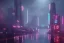 Placeholder: 3D, beautiful, light reflecting, empty future city skyline at night, rainy night, neon, cyberpunk, tron, one cyborg walking, 8k, finely detailed, photo realistic