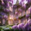 Placeholder: a magical flower wisteria house in the woods, pink vertical, sharp, vines, candlelit, endor, ornate, elegant, highly detailed, artstation, concept art, smooth, sharp focus, illustration, 8k, splash art, wallpaper, key visual