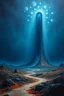 Placeholder: Surreal images in the style of Zdzisław Beksiński, , Blue and blue hell, óleo, Solitude