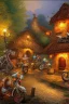 Placeholder: Small Medieval tavern for bikers in a forest, motorcycles parked infront highly detailed digital painting oil on canvas cinematic lighting sensuality beautiful wallpaper fantastic view crisp quality Jacek Yerka Thomas Kinkade Carl Barks