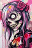Placeholder: graffiti art of cartoon zombie girl , elaborate acrylic spray paint by Yoji shinkawa + nick Edwards style with bold brushstrokes, romantic, vibrant saturated natural color