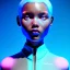 Placeholder: black woman teenager, few freckles, padded coat, retro futuristic, latex dress, gradient color, BLUE, PINK, CYAN, neon, insanely detailed, 16k resolution, perfect eyes, cinematic smooth, intricate detail