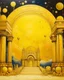 Placeholder: A yellow galaxy with planets and stars designed in ancient Egyptian architectures and sculptures painted by Zosan