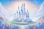 Placeholder: fairy and cosmic landscape with blue grass, magic plants, sky with light and stars. fairy white castle with diamond