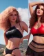 Placeholder: Cherry Crush face and Stephanie Seymour model body, big eyes, upturned nose, curly blonde hair, highly detailed, mini skirt, crop top, thigh high socks, 8K, photorealistic rendering