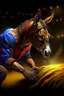 Placeholder: donkey wrestler in the ring doing a piledriver on a scarecrow, 4 k, down-light, soft light, depth of field, photo realism, trending on art station, high detail, spray paint