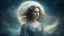 Placeholder: Victorian era, portrait of a beautiful woman 30 years old, beautiful airy dress, double exposure, fantasy, mysticism, night, fog, flowing hair, moon, water, sparkles, fine drawing, clear lines, bright colors, high resolution, 3D, clear lines, photorealism,